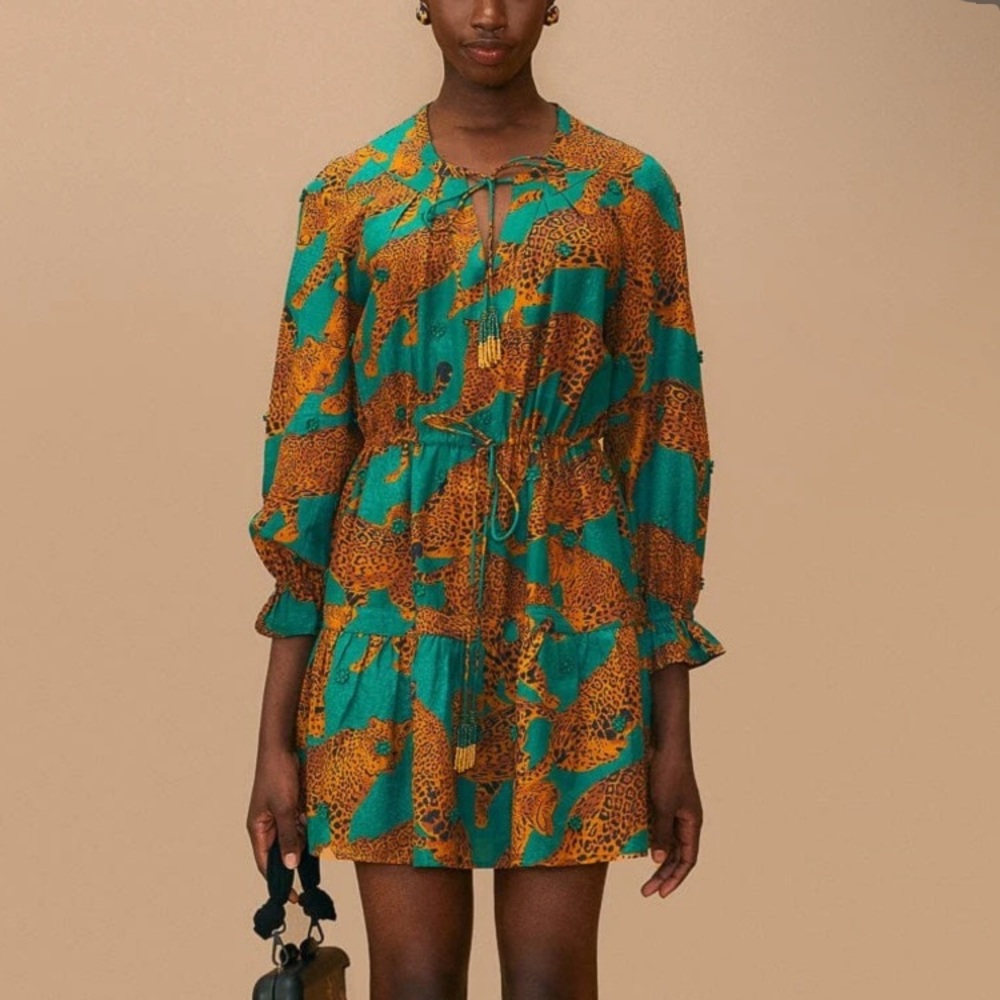 FARM Rio Leopard Print Green Mini Dress